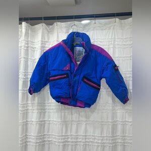 Vintage kids bright pink blue 80 90s Steep Slopes ski winter jacket sz 8 hoody